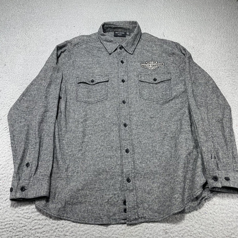 Harley-Davidson Shirt Mens XL Gray Knit Button Front Long Sleeve Biker Logo